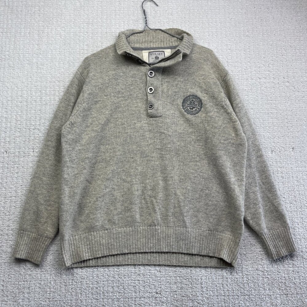 Wolsey High Neck 1/4 Zip Jumper Sweater Men's XL Grey Wool Blend Knit Golf
